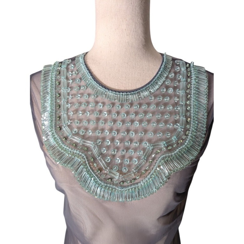 PRADA Embellished Sheer Sleeveless Top Blue Beaded Neckline Womens - Picture 6 of 14